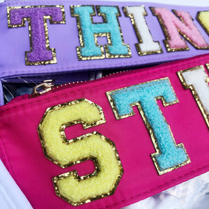 Varsity Letter Patch Clear Zippered Pouch Bag - Pink STUFF