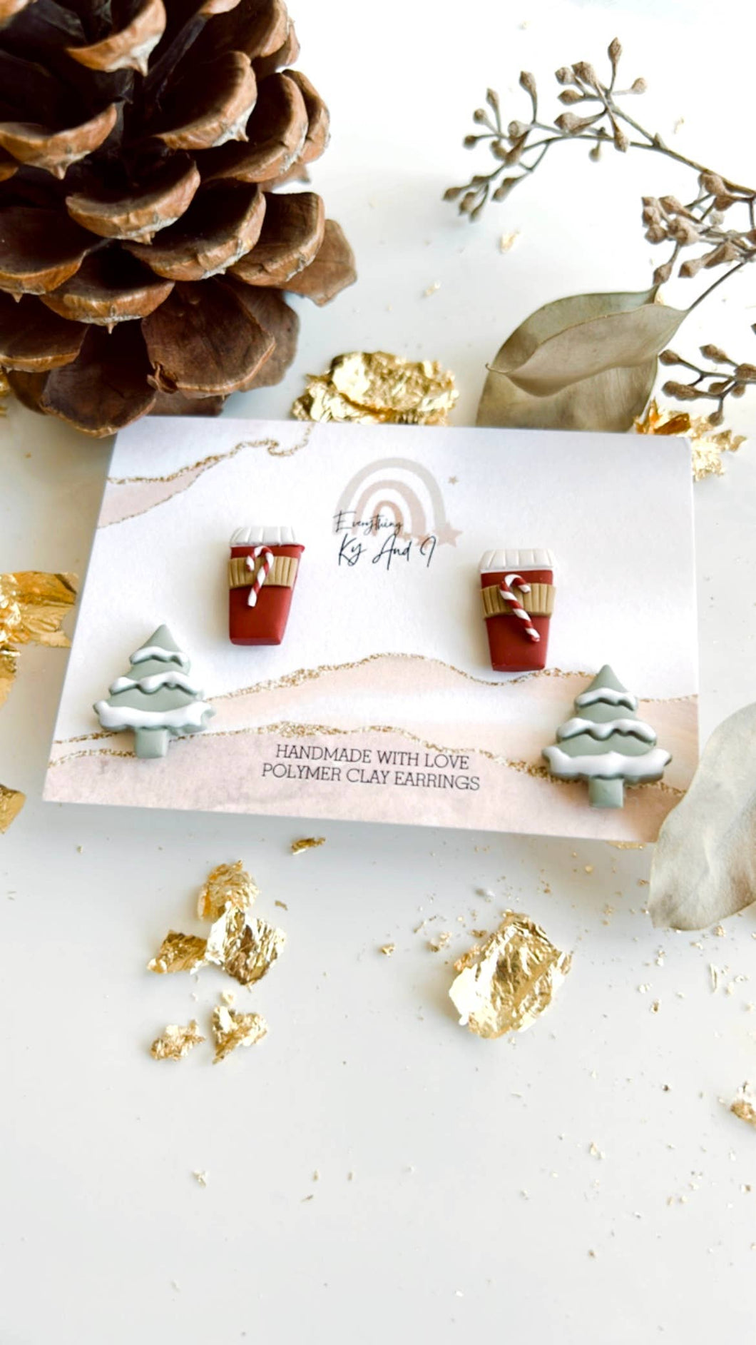 Holly Jolly Coffee and Snowy Tree Stud Earring Set