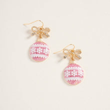 Load image into Gallery viewer, Christmas Ornament Ribbon Rhinestone Hook Earrings: Red / ONE