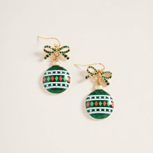 Load image into Gallery viewer, Christmas Ornament Ribbon Rhinestone Hook Earrings: Red / ONE
