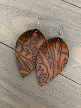 Load image into Gallery viewer, Whiskey Brown Floral Leather Earrings