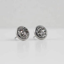 Load image into Gallery viewer, Dark Pewter Silver Druzy Crystal Earrings