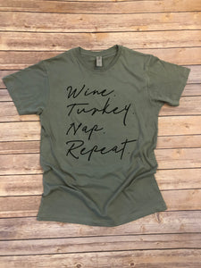 Wine Turkey Nap Repeat Short Sleeve Top