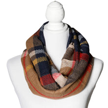 Load image into Gallery viewer, Infinity Scarf Copper Gold Navy Plaid