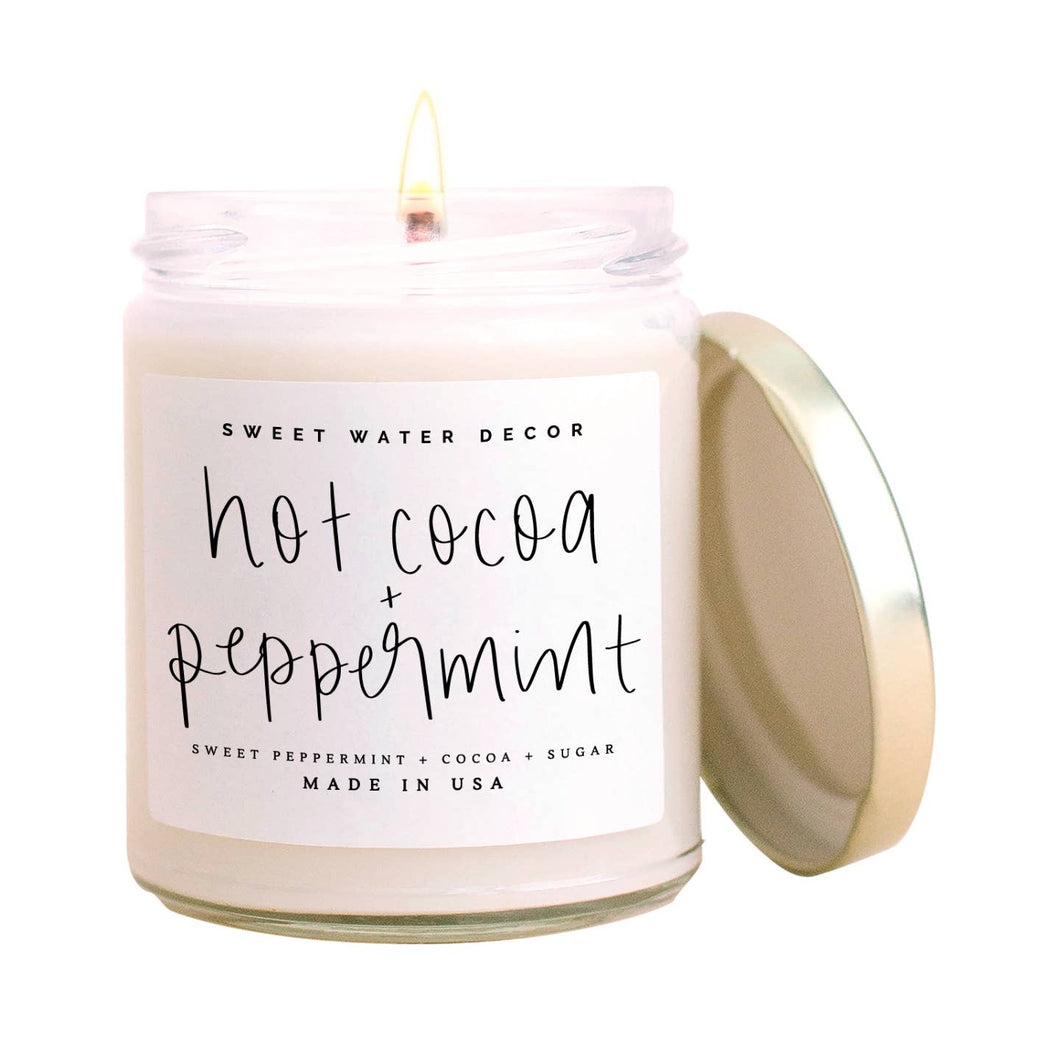 Hot Cocoa and Peppermint Soy Candle - Clear Jar - 9 oz