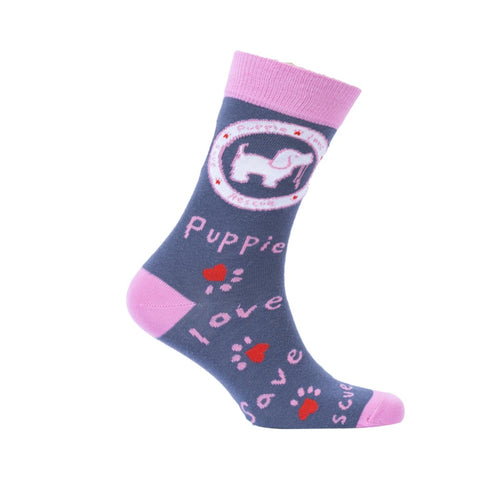 Puppie Love Pink Logo Pup-Adult Crew Socks