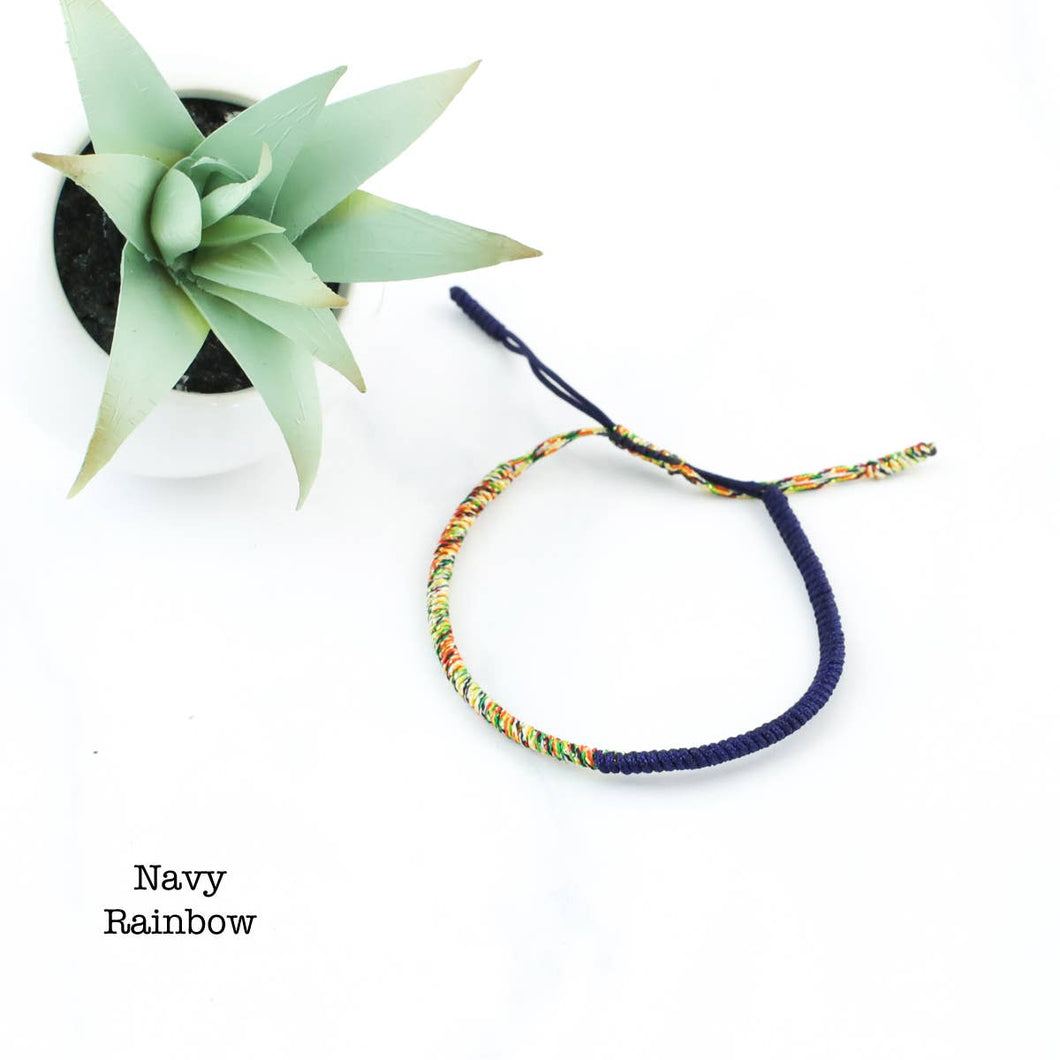 Tibetan Boho Adjustable Bracelet-Navy Rainbow