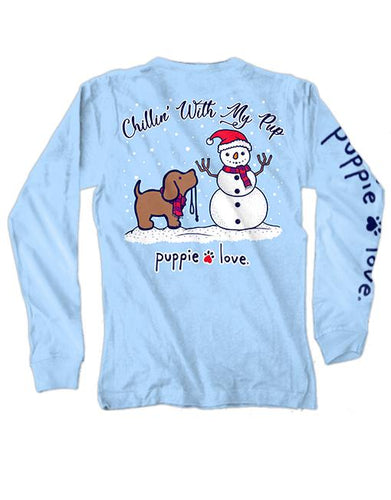 Puppie Love Chillin With My Pup-Kids Long Sleeve Tee