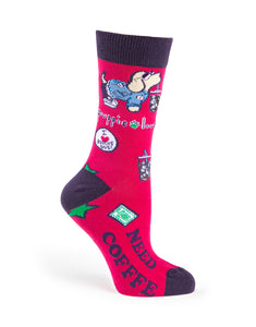 Puppie Love Iced Coffee Pup Adult Crew Sock