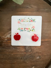 Load image into Gallery viewer, Red Glitter Apple Stud Earrings