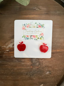 Red Glitter Apple Stud Earrings