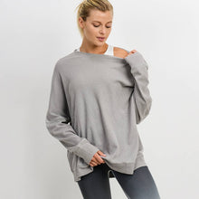 Load image into Gallery viewer, Waffle Ribbed Roundneck Pullover Mineral Washed-Light Gray