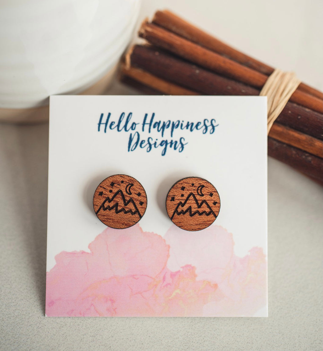 Mountain Wood Stud Earrings