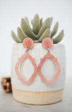 Load image into Gallery viewer, Rose Quartz Acrylic Moroccan Tile Dangle Earrings