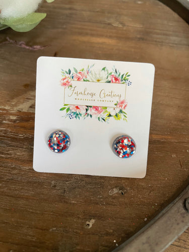 Red White and Blue Dot Stud Earrings