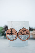 Load image into Gallery viewer, Snowflake Circle Inset Dangle Earrings