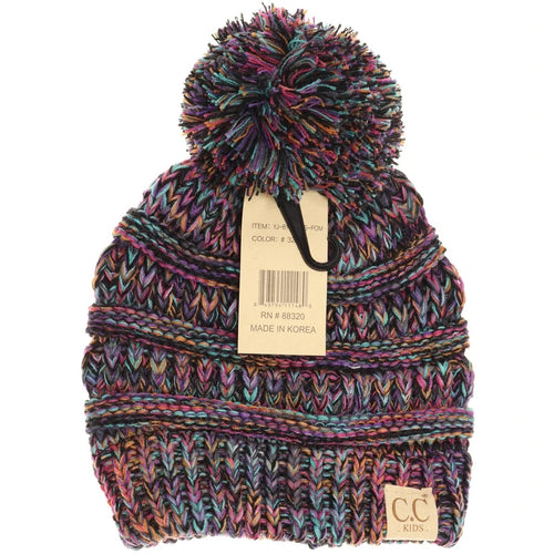 Kids Four-Tone Pom CC Beanies - Black Multi