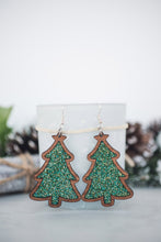 Load image into Gallery viewer, Green Glitter Acrylic Christmas Tree Dangle Earrings