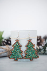 Green Glitter Acrylic Christmas Tree Dangle Earrings