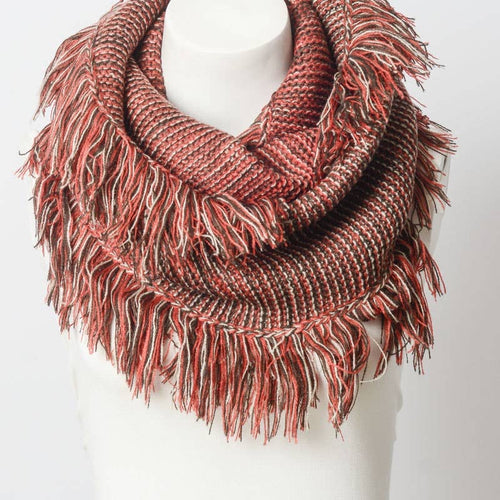 Marled Knit Tassel Infinity Scarf-Rust