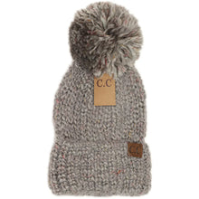 Load image into Gallery viewer, Multi Color Feather Knit Pom Beanie Hat - Light Grey