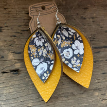 Load image into Gallery viewer, Mustard &amp; Blue Poppy Double Layered Leather Earrings