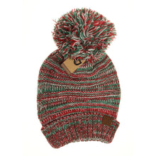 Load image into Gallery viewer, C.C. Beanie Tri-Color Slouchy Pom-Christmas