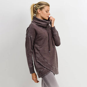 Cowl Neck Overlay Sweater-Raisin