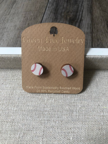 Green Tree Jewelry Baseball Stud Earrings