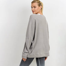 Load image into Gallery viewer, Waffle Ribbed Roundneck Pullover Mineral Washed-Light Gray