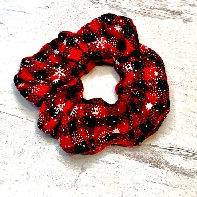 Buffalo Plaid Snowflake Scrunchie