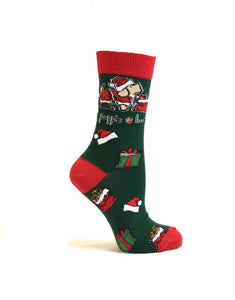 Puppie Love Santa Pup Adult Crew Sock