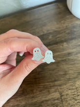 Load image into Gallery viewer, White Glitter Ghost Stud Earrings