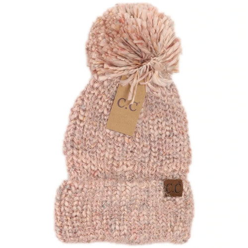 C.C Beanie Multi Color Feather Knit Pom Beanie - Rose