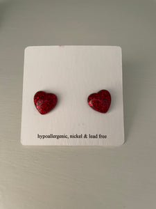 Red Glitter Heart Earrings