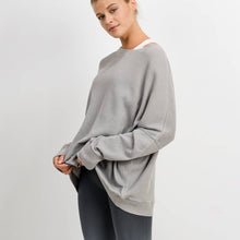 Load image into Gallery viewer, Waffle Ribbed Roundneck Pullover Mineral Washed-Light Gray