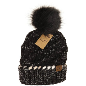 Fuzzy Lined Ombre Thread Accent Pom C.C Beanie Hat