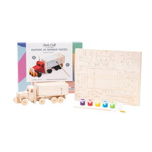 3D Wooden Puzzle Paint Kit-Tractor Trailer Truck