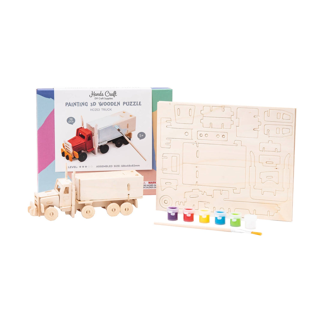 3D Wooden Puzzle Paint Kit-Tractor Trailer Truck