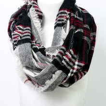 Load image into Gallery viewer, Plaid Frayed Infinity Scarf-Black