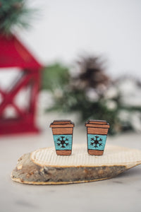 Winter Coffee Wood Stud Earrings