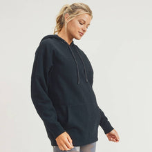 Load image into Gallery viewer, Longline Hoodie Pullover with Yoke Accent-Black