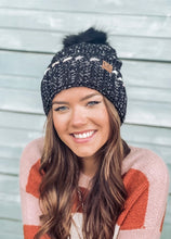 Load image into Gallery viewer, Fuzzy Lined Ombre Thread Accent Pom C.C Beanie Hat