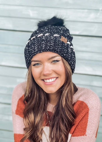 Fuzzy Lined Ombre Thread Accent Pom C.C Beanie Hat