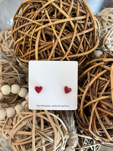 Tiny Red Glitter Heart Earrings