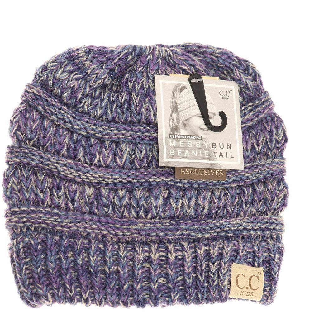 Kids Multi Tone CC Beanie Tail-Purple