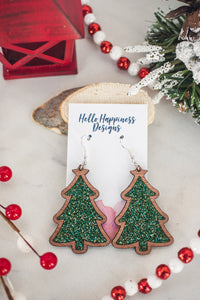 Green Glitter Acrylic Christmas Tree Dangle Earrings