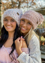 Load image into Gallery viewer, C.C Beanie Multi Color Feather Knit Pom Beanie - Rose