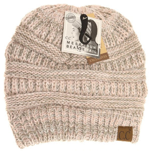 Multi Tone Slouchy CC Beanie Tail - Rose Mix