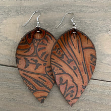 Load image into Gallery viewer, Whiskey Brown Floral Leather Earrings